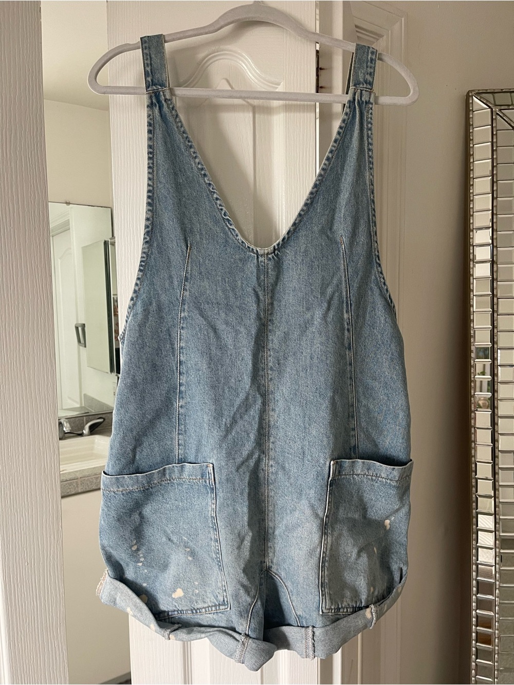 Free People Light Denim Overalls Romper